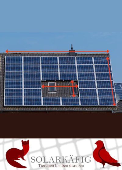 Photovoltaikanlage mit Pfeilen zur Orientierung beim Abmessen der Anlage.