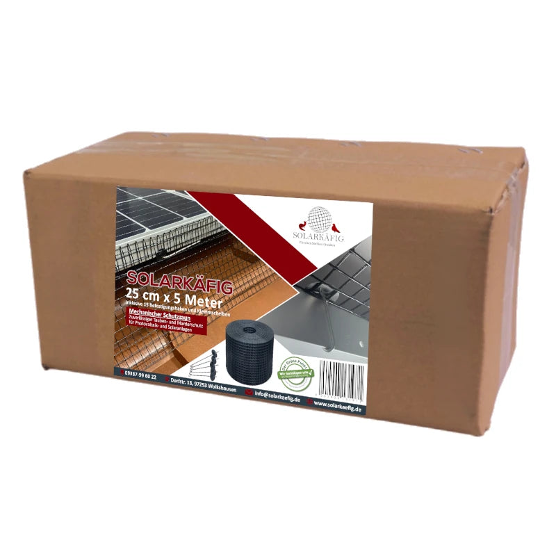 Ergänzungsset Solarkäfig 25 cm x 5 Meter aus verzinktem Stahldraht, geeignet für hohe Montagesysteme und zusätzliche Schutzbedarfe.